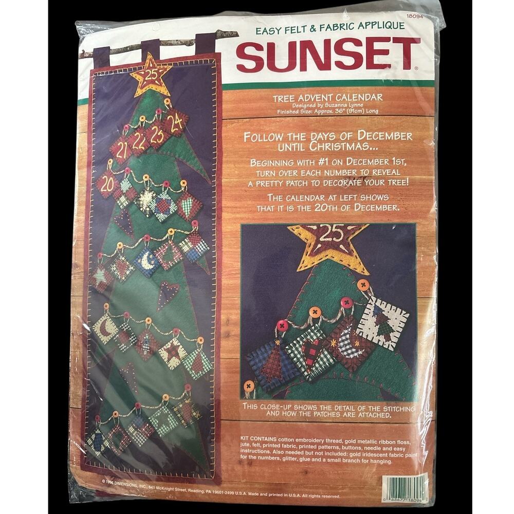 Christmas Tree Advent Calendar felt fabric applique kit NEW 18094 Sunset Vintage